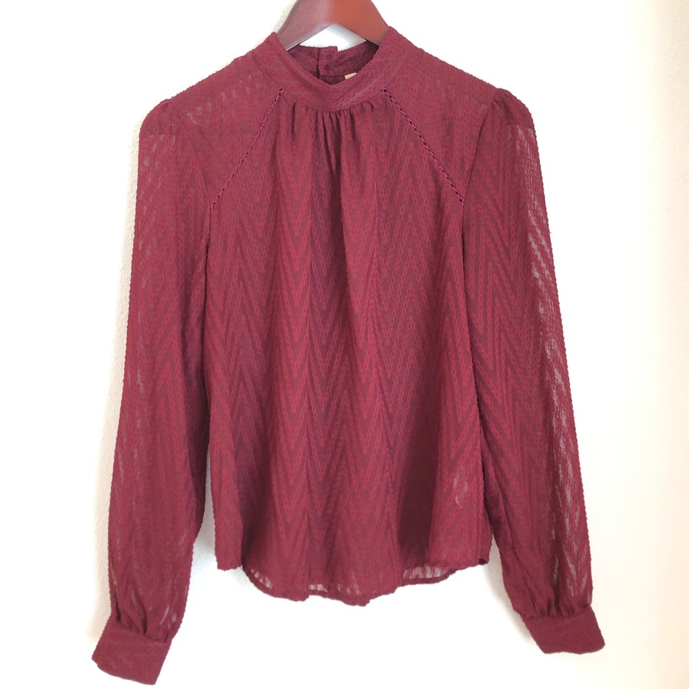 Free people flowy sheer blouse wine color Size M